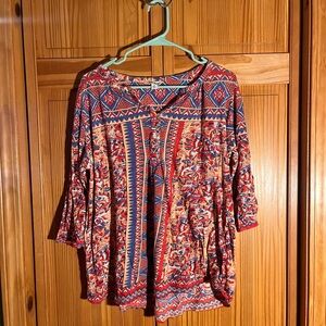 Lucky Brand Red and Blue Printed Tunic Top